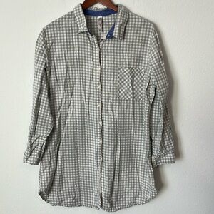 GILLIGAN & O’MALLEY Cream & White Button Front Flannel Sleep Shirt